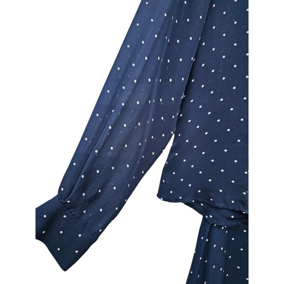 Lauren Ralph Lauren 100% Silk Set Skirt Blouse Top Outfit Navy Polka Dot Size 6 - Picture 16 of 16